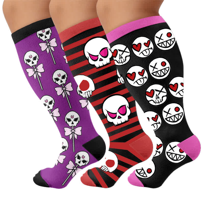 Plus SizeSkull Lollipops Compression Socks - Multicolor(3 Pairs) - 4XL - image 4