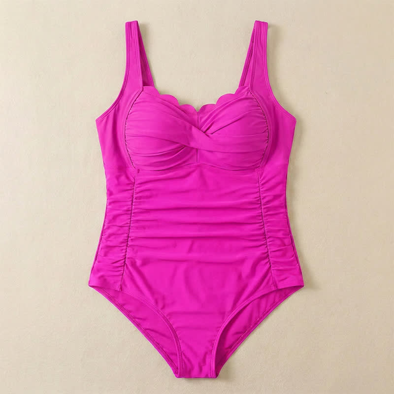 Tropical Paisley Leaf Print Ruched One-Piece Swimsuit - Rose - 6XL - image 19