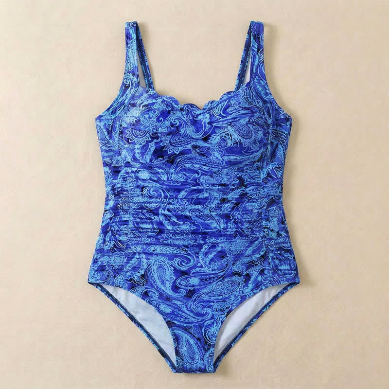 Tropical Paisley Leaf Print Ruched One-Piece Swimsuit - image 17