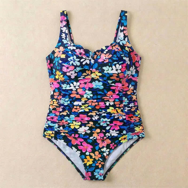 Vintage Flower Leopard Print Ruched One-piece Swimsuit - image 15