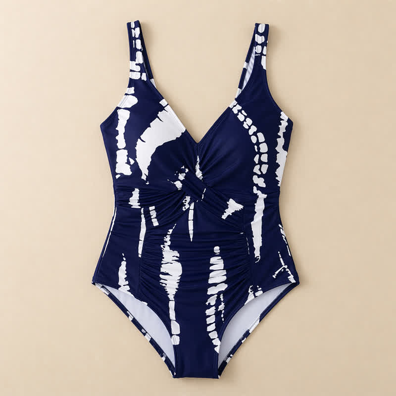 Blue Marble Print Twist Front One-Piece Swimsuit - image 14