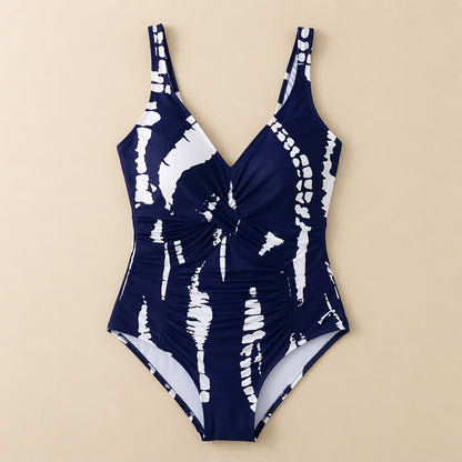 Blue Marble Print Twist Front One-Piece Swimsuit - image 14