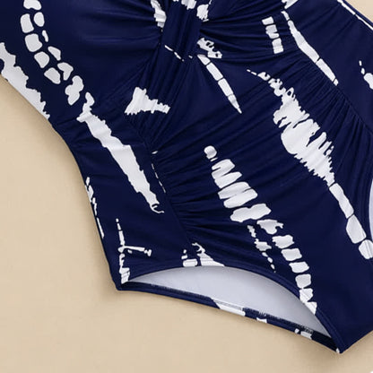 Blue Marble Print Twist Front One-Piece Swimsuit - image 11