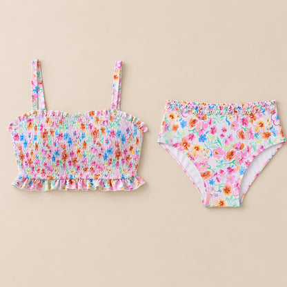 Blush Floral Smocked Bikini Set - image 9