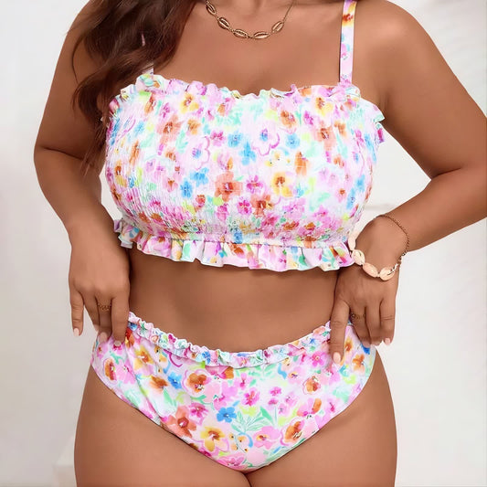 Blush Floral Smocked Bikini Set - Pink - 5XL - image 0