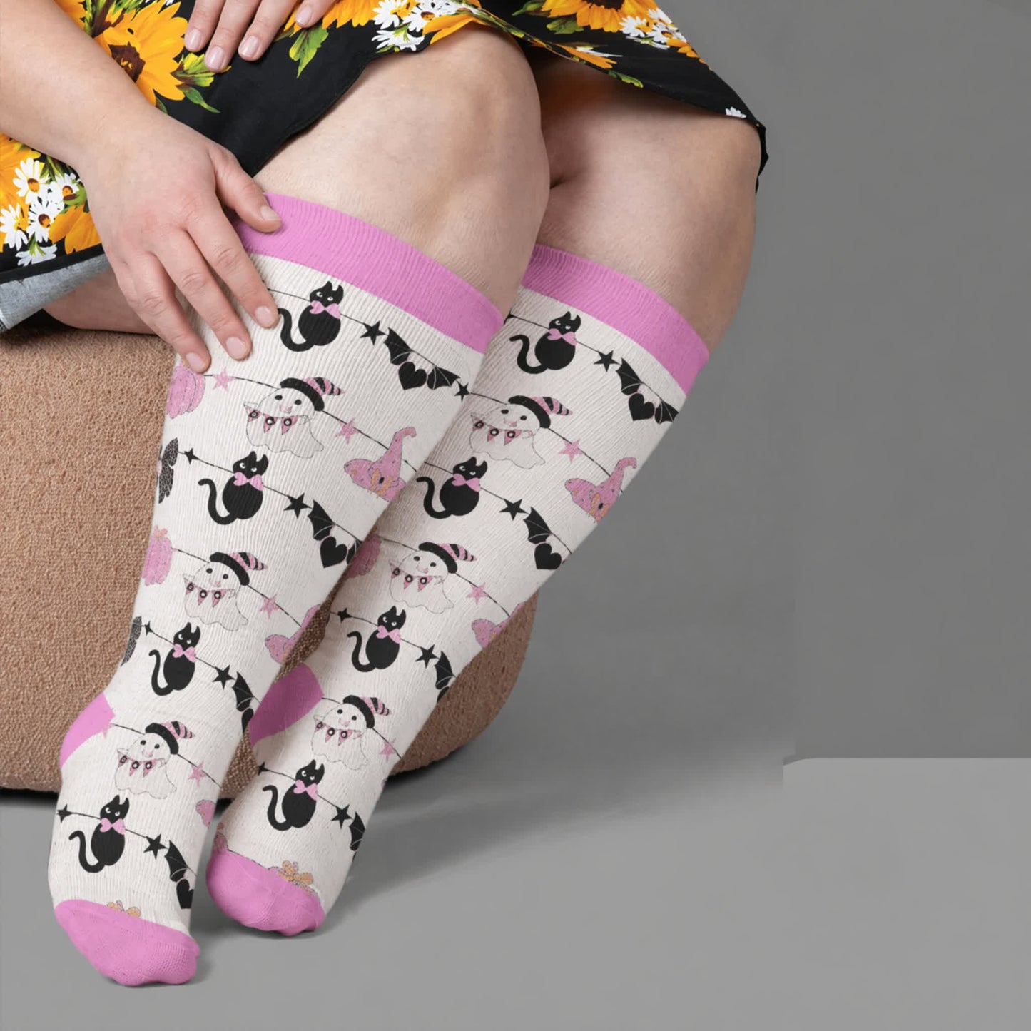 Plus Size Pumpkin Heart Compression Socks - Pink(1 Pair) - 4XL - image 3