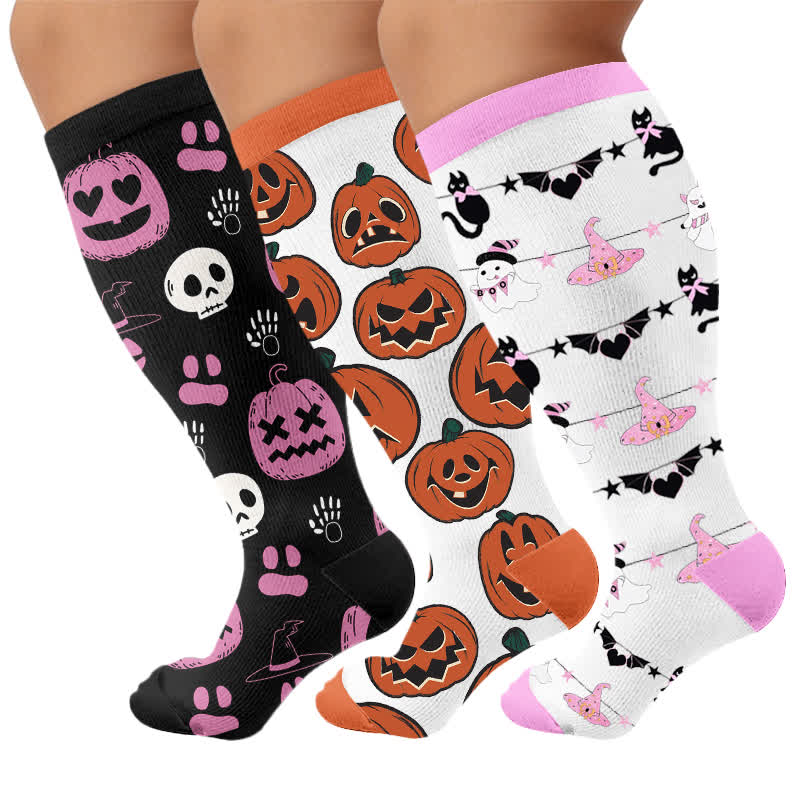 Plus Size Pumpkin Heart Compression Socks - Multicolor(3 Pairs) - 4XL - image 4