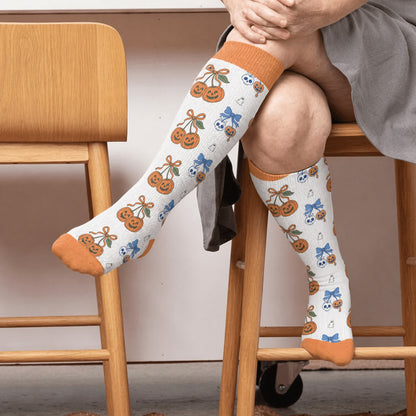 Plus Size Moon Bat Skull Compression Socks - White(1 Pair) - 4XL - image 3