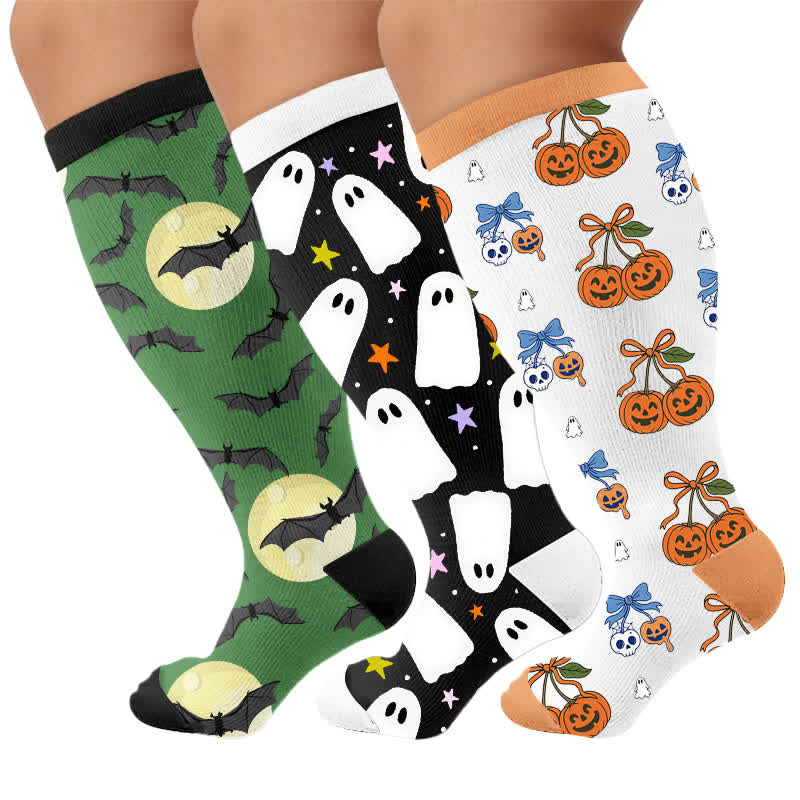Plus Size Moon Bat Skull Compression Socks - Multicolor(3 Pairs) - 4XL - image 4