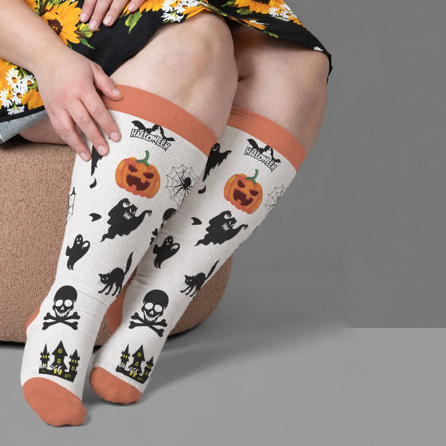 Plus Size Skull Ice Cream Compression Socks - White(1 Pair) - 4XL - image 2