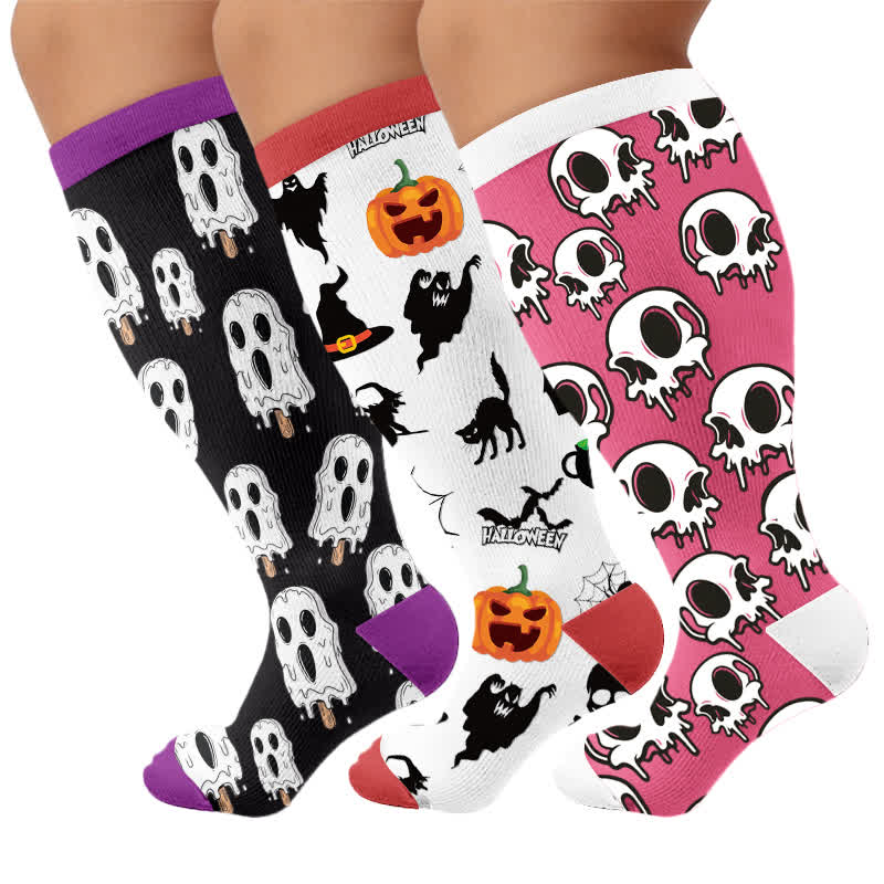 Plus Size Skull Ice Cream Compression Socks - Multicolor(3 Pairs) - 4XL - image 4