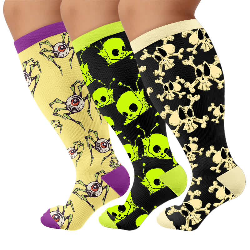 Plus Size Snail Skull Compression Socks - Multicolor(3 Pairs) - 4XL - image 4