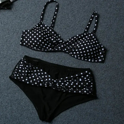 Retro White Polka Dot Twist Front Bikini Set - image 2