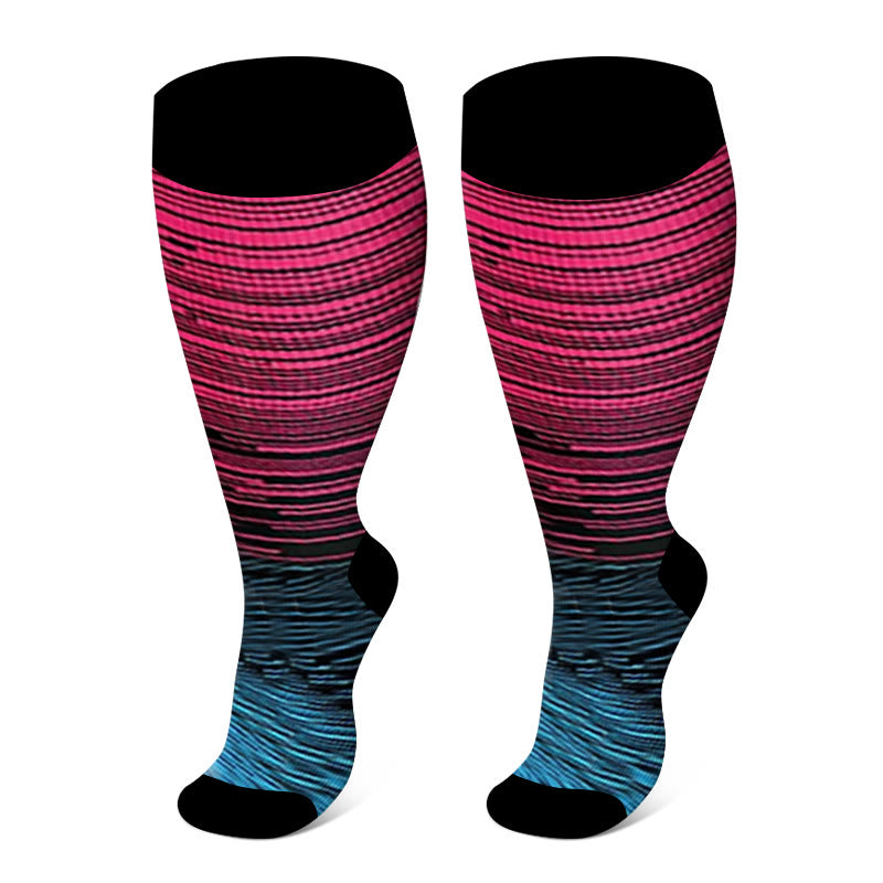 Plus Size Bright Stripe Compression Socks 2XL-7XL - Rose - 7XL - image 15