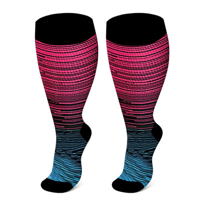 Plus Size Bright Stripe Compression Socks 2XL-7XL - Rose - 7XL - image 15