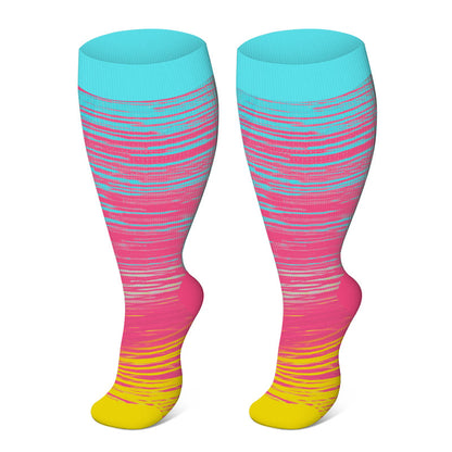 Colorful Cool Lines Plus Size Compression Socks 2XL-7XL - Pink - 7XL - image 15