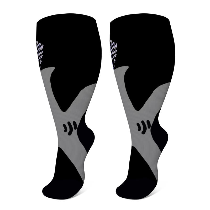 Colorful Cool Lines Plus Size Compression Socks 2XL-7XL - Black-A - 7XL - image 16
