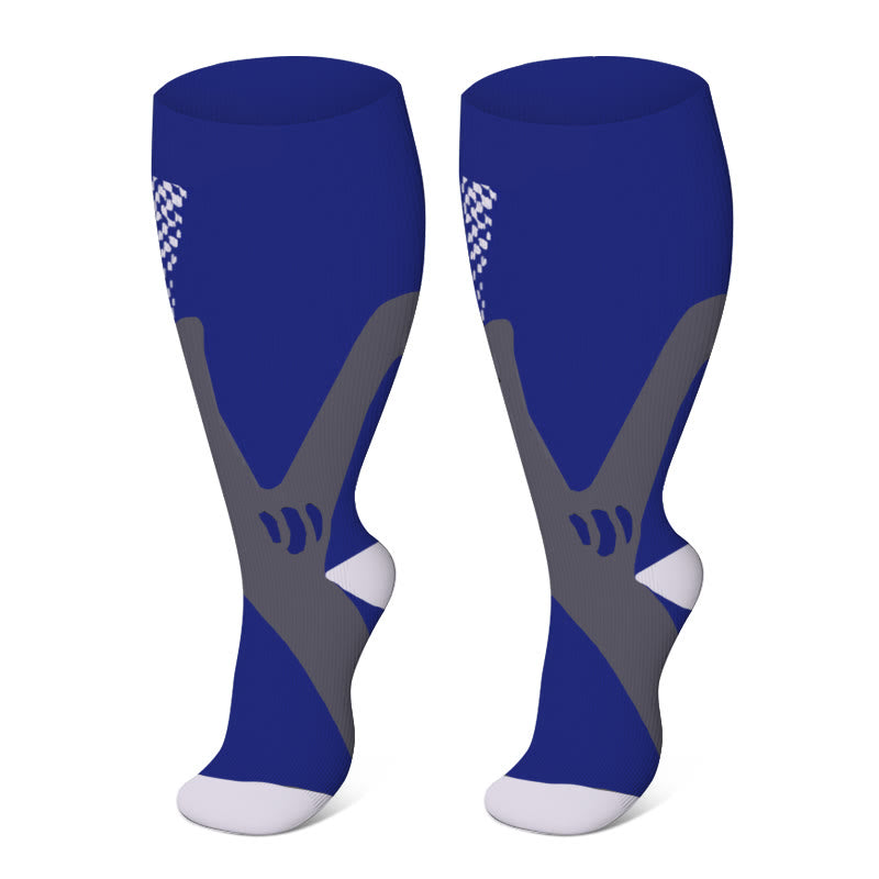 Colorful Cool Lines Plus Size Compression Socks 2XL-7XL - Navy Blue - 7XL - image 18