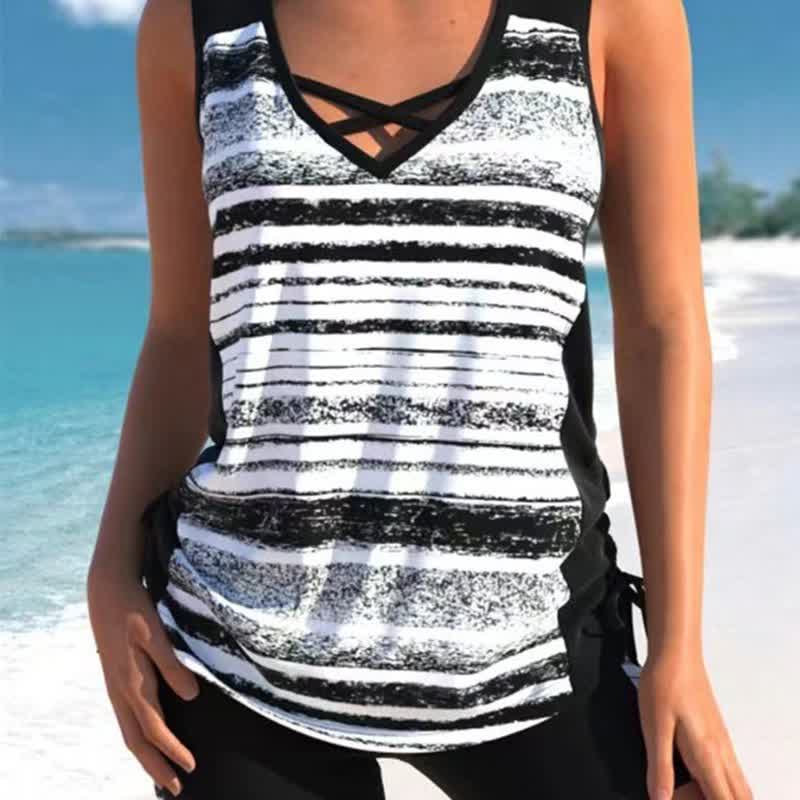 Floral Criss Cross Tankini Set - White - 3XL - image 1