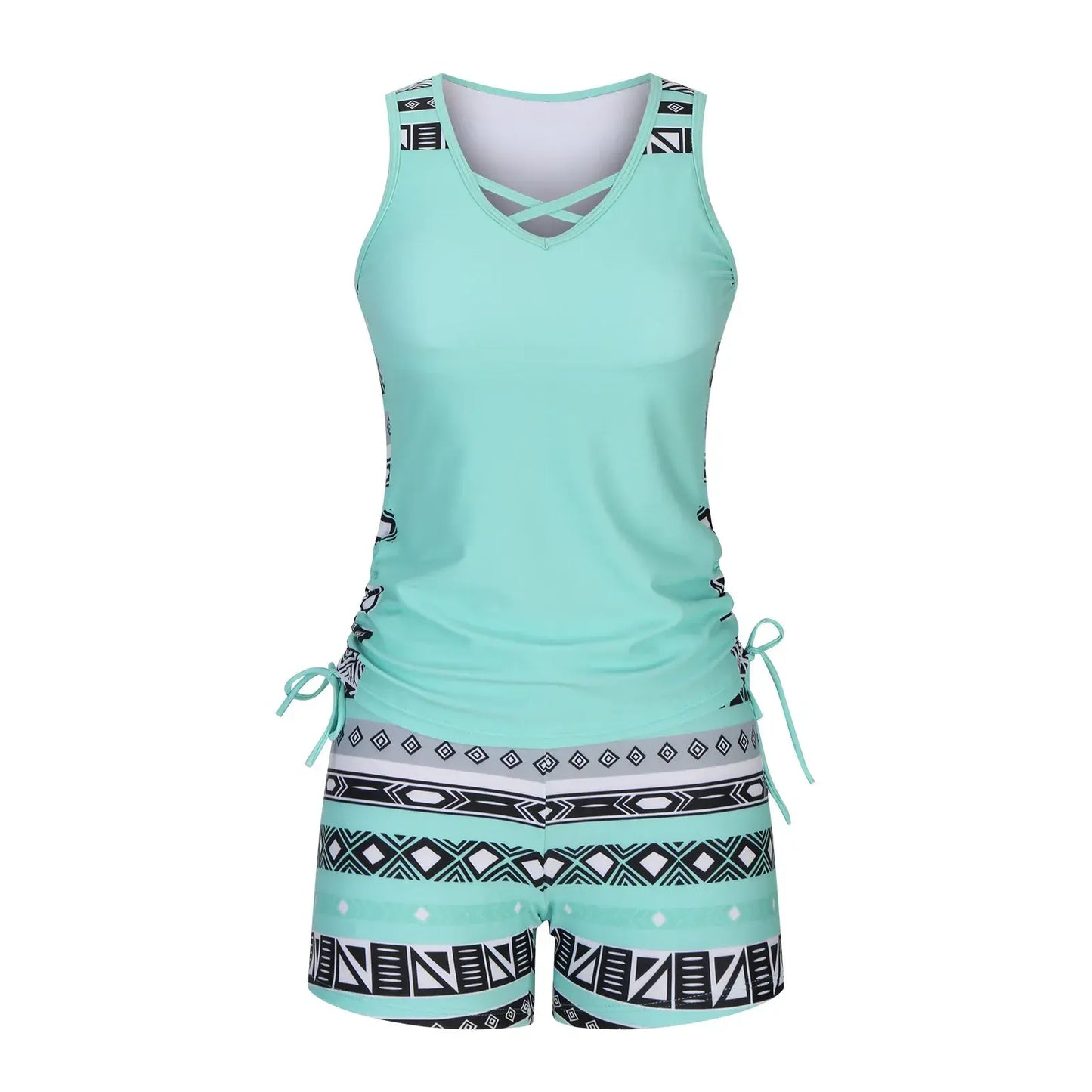 Criss Cross Geometric Tankini Set - image 11