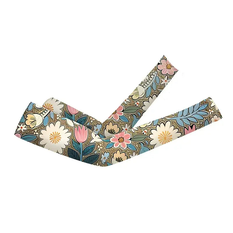 Flower Print Cooling Arm Sleeves(2 Pairs) - Brown - One Size - image 4