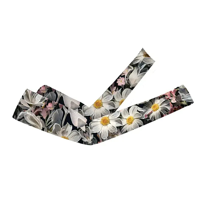 Flower Print Cooling Arm Sleeves(2 Pairs) - Black - One Size - image 5