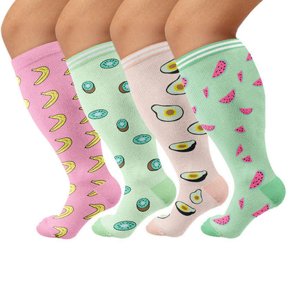 Plus Size Fruity Fun Compression Socks(4 Pairs) - Multicolor - 4XL - image 1
