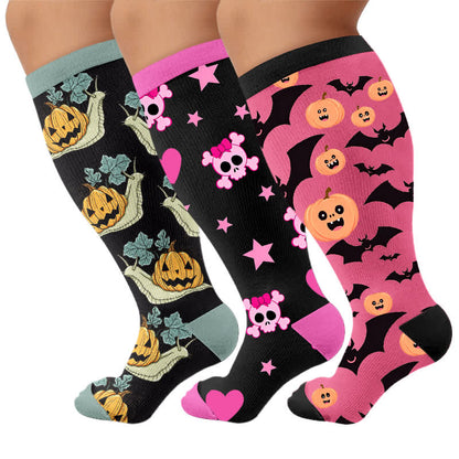Plus Size Snail Pumpkin Compression Socks - Multicolor(3 Pairs) - 4XL - image 4