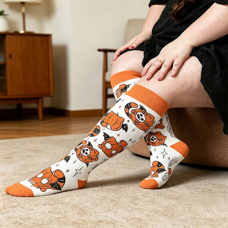 Plus Size Pumpkin Parade Compression Socks - White(1 Pair) - 4XL - image 1