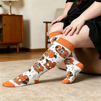 Plus Size Pumpkin Parade Compression Socks - White(1 Pair) - 4XL - image 1