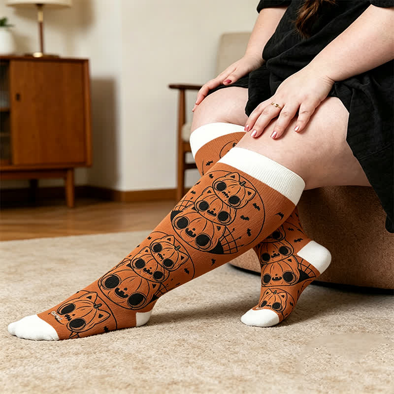 Plus Size Pumpkin Parade Compression Socks - Yellow(1 Pair) - 4XL - image 3