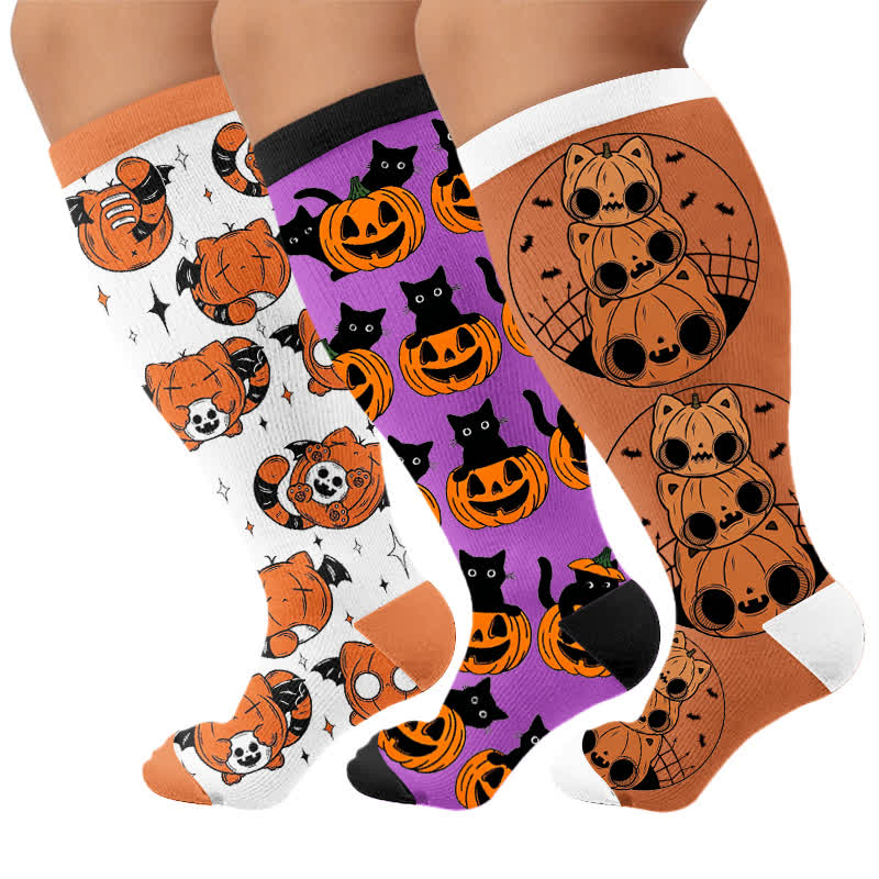 Plus Size Pumpkin Parade Compression Socks - Multicolor(3 Pairs) - 4XL - image 4