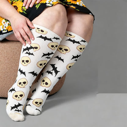 Plus Size Halloween Bat Compression Socks - White(1 Pair) - 4XL - image 2