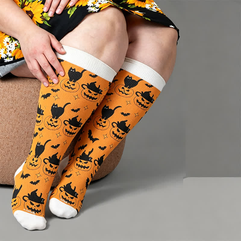 Plus Size Halloween Bat Compression Socks - Yellow(1 Pair) - 4XL - image 3