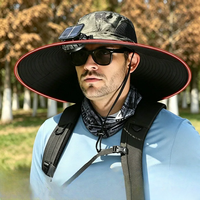Solar Cooling Wide Brim Sun Hat - Army Green - One Size - 1 Fan - image 7