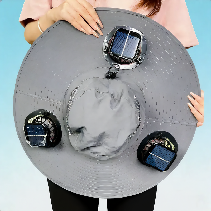 Solar Cooling Wide Brim Sun Hat - Light Gray - One Size - 3 Fans - image 14