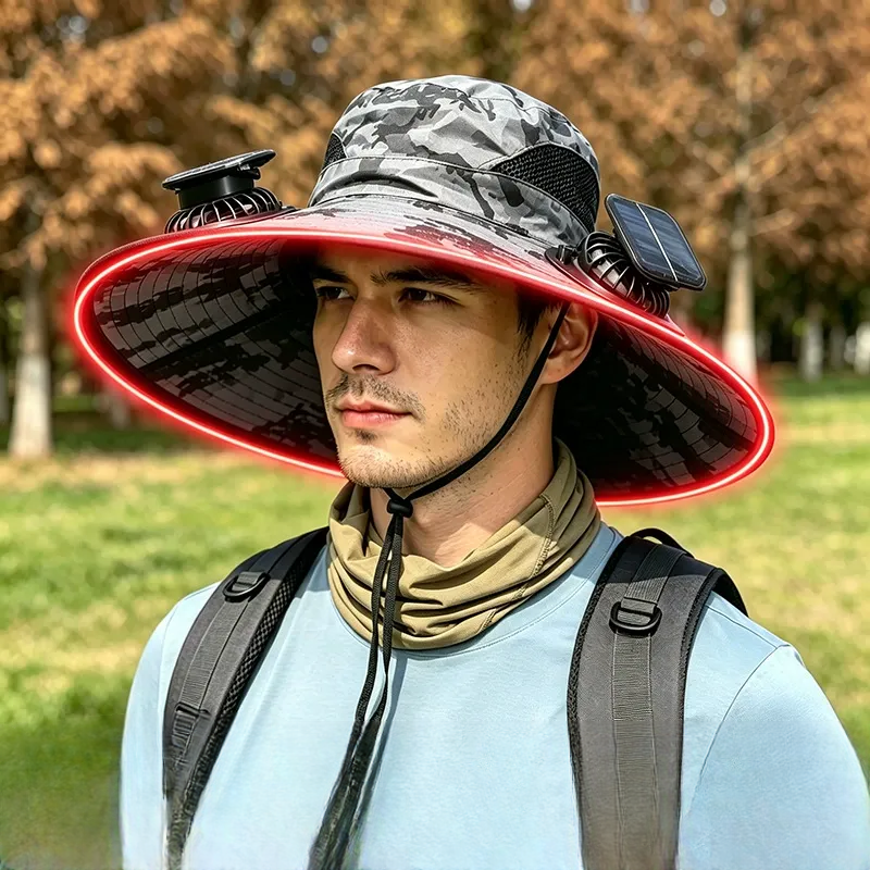 Solar Cooling Wide Brim Sun Hat - Grey - One Size - 2 Fans - image 6