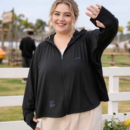 Hooded Zip Sun Protection Jacket - Black - 4XL - image 0