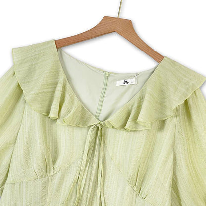 Romantic Frill Collar Puff Sleeve Maxi Dress - image 1