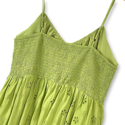 Green Embroidery Slip Dress & White Puff Sleeve Cardigan Two Piece Set - image 7