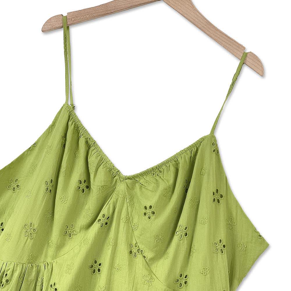 Green Embroidery Slip Dress & White Puff Sleeve Cardigan Two Piece Set - image 5