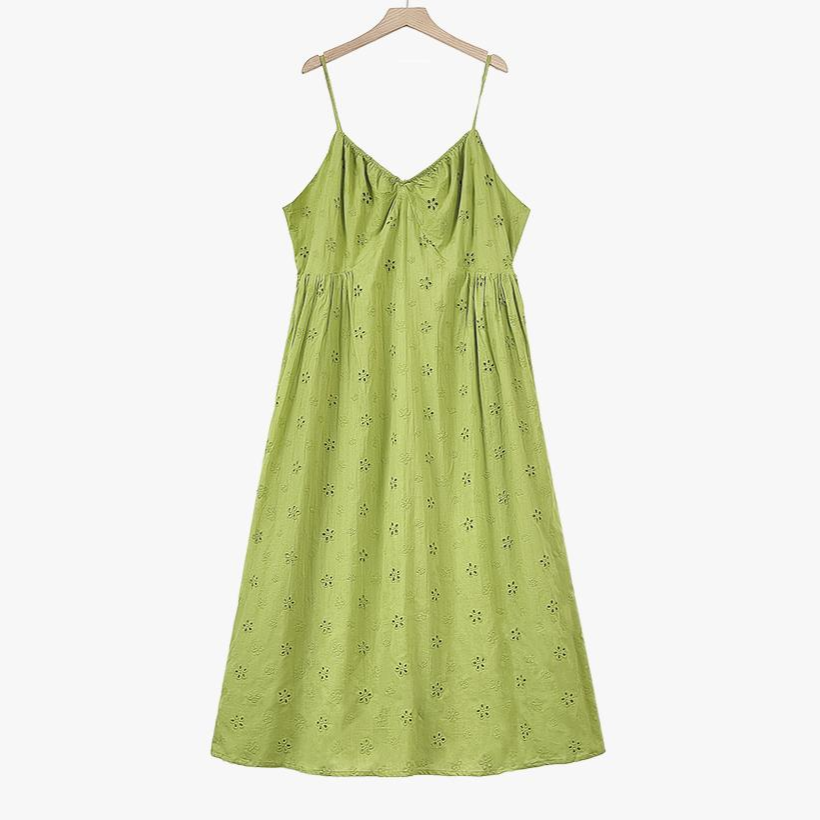 Green Embroidery Slip Dress & White Puff Sleeve Cardigan Two Piece Set - Slip Dress - 6XL - image 4