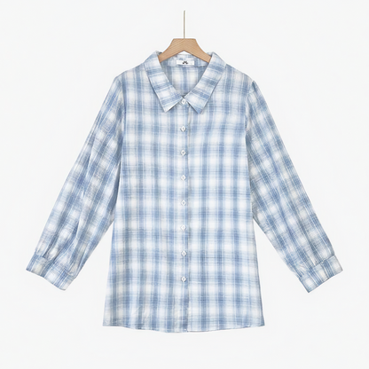 Plus Size Cotton Plaid Shirt and Cami Dress Lounge Set - Shirt - 6XL - image 1