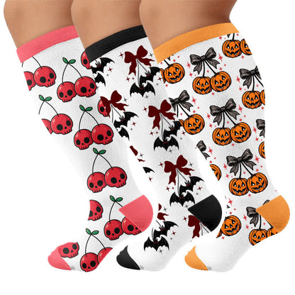Plus Size Festive Bow Compression Socks - Multicolor(3 Pairs) - 4XL - image 4