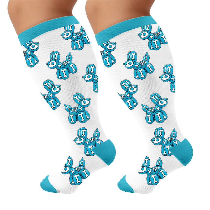 Plus Size Balloon Dog Skull Compression Socks - Blue(1 Pair) - 4XL - image 10
