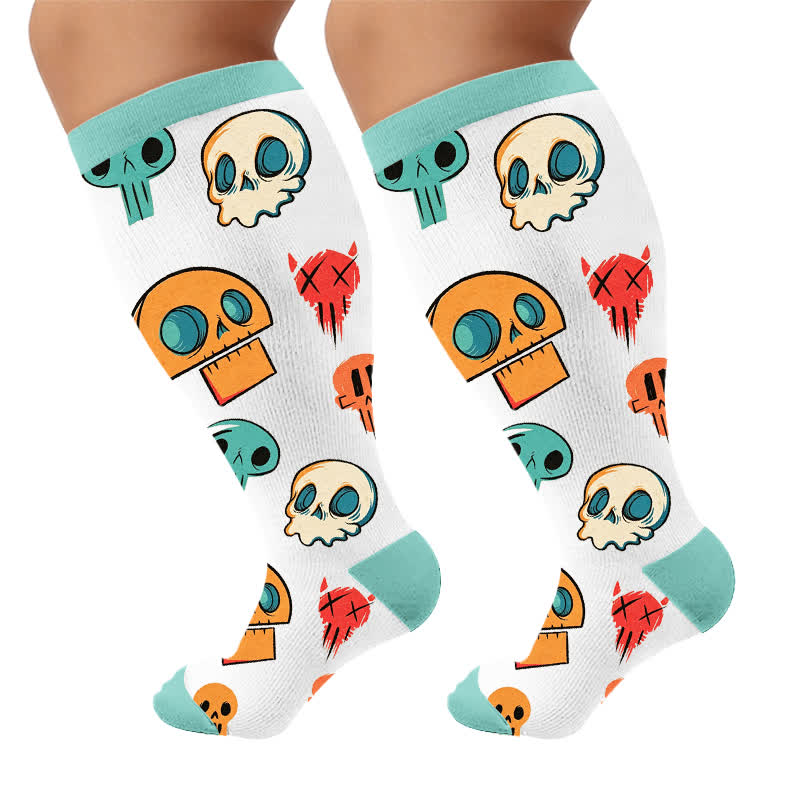 Plus Size Balloon Dog Skull Compression Socks - Green(1 Pair) - 4XL - image 9