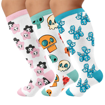 Plus Size Balloon Dog Skull Compression Socks - Multicolor(3 Pairs) - 4XL - image 4