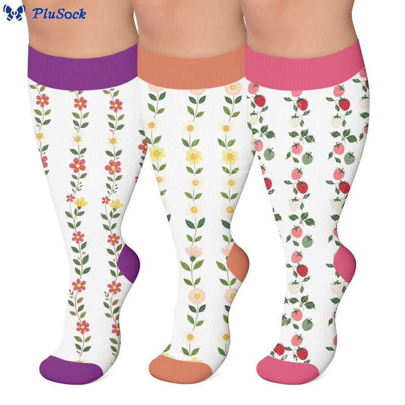 Plus Size Floral Ribbed Compression Socks - image 0