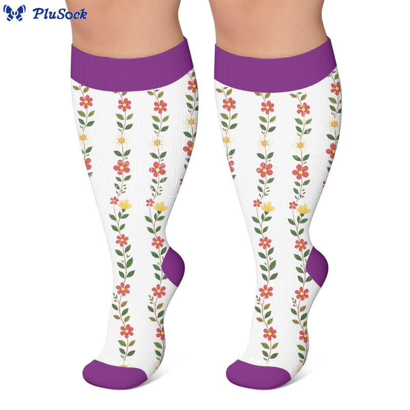 Plus Size Floral Ribbed Compression Socks - image 5