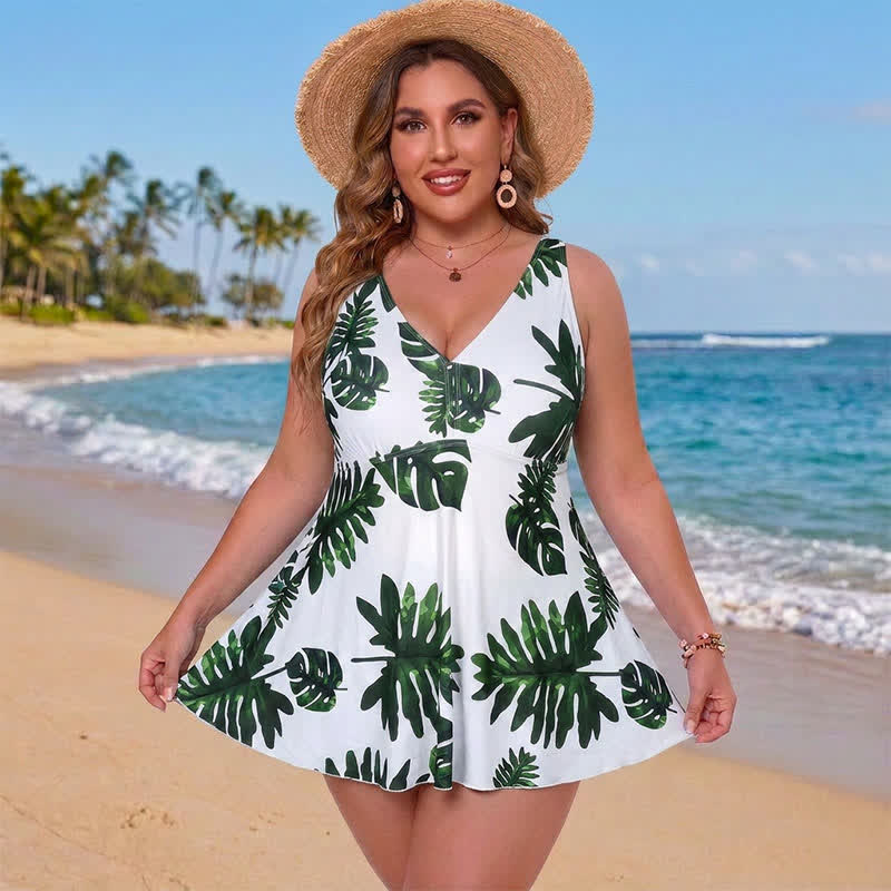 Floral Skirted Swim Dress - White - 5XL - image 6
